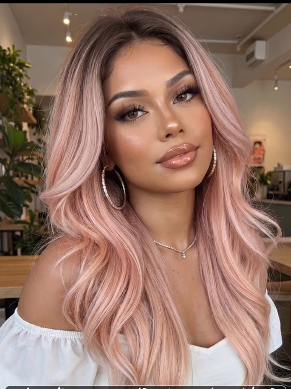 Stylish Women's Rose Gold Long Wavy Hair Wig